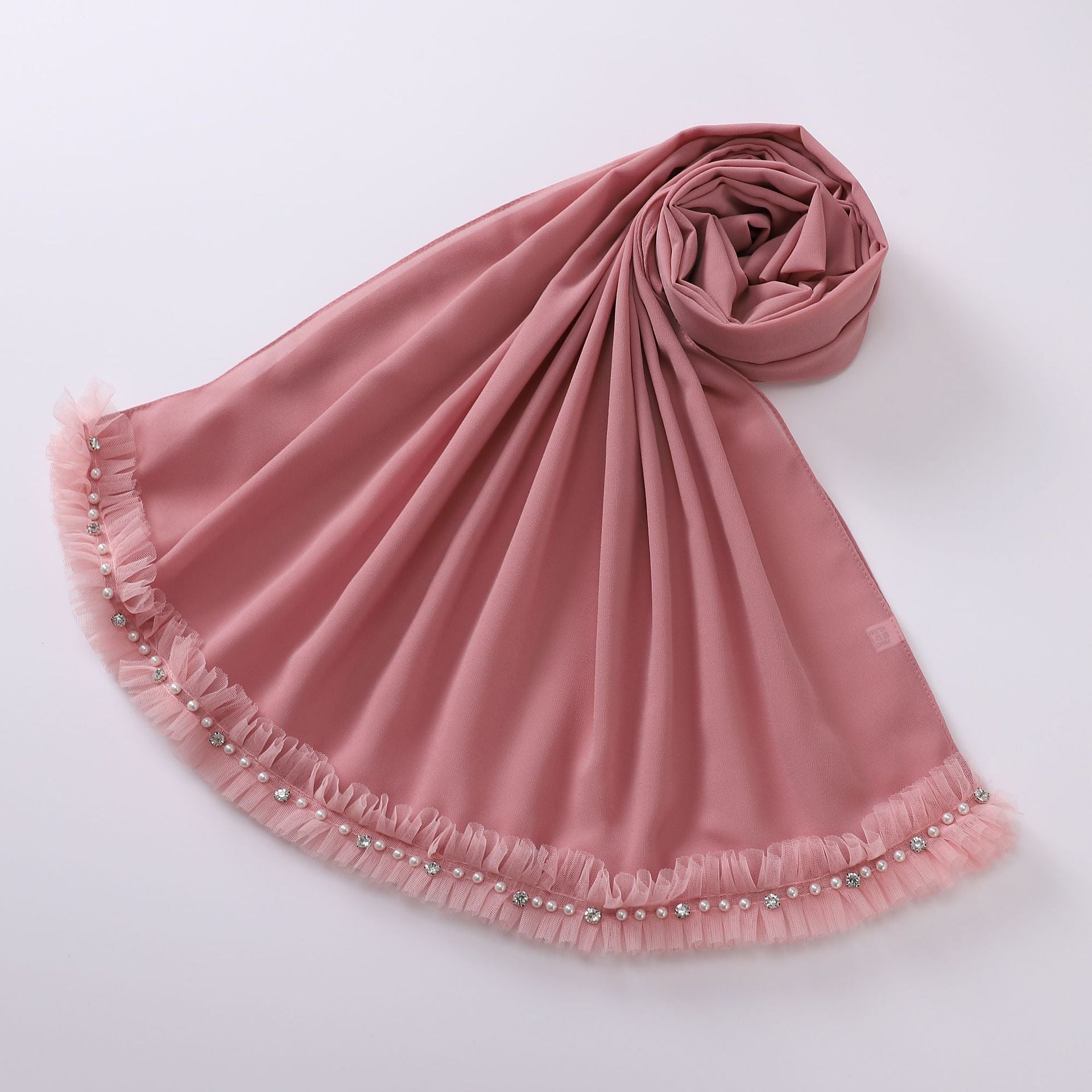 New pearl chiffon pleated lace spiked scarf yarn Middle East Africa headscarf