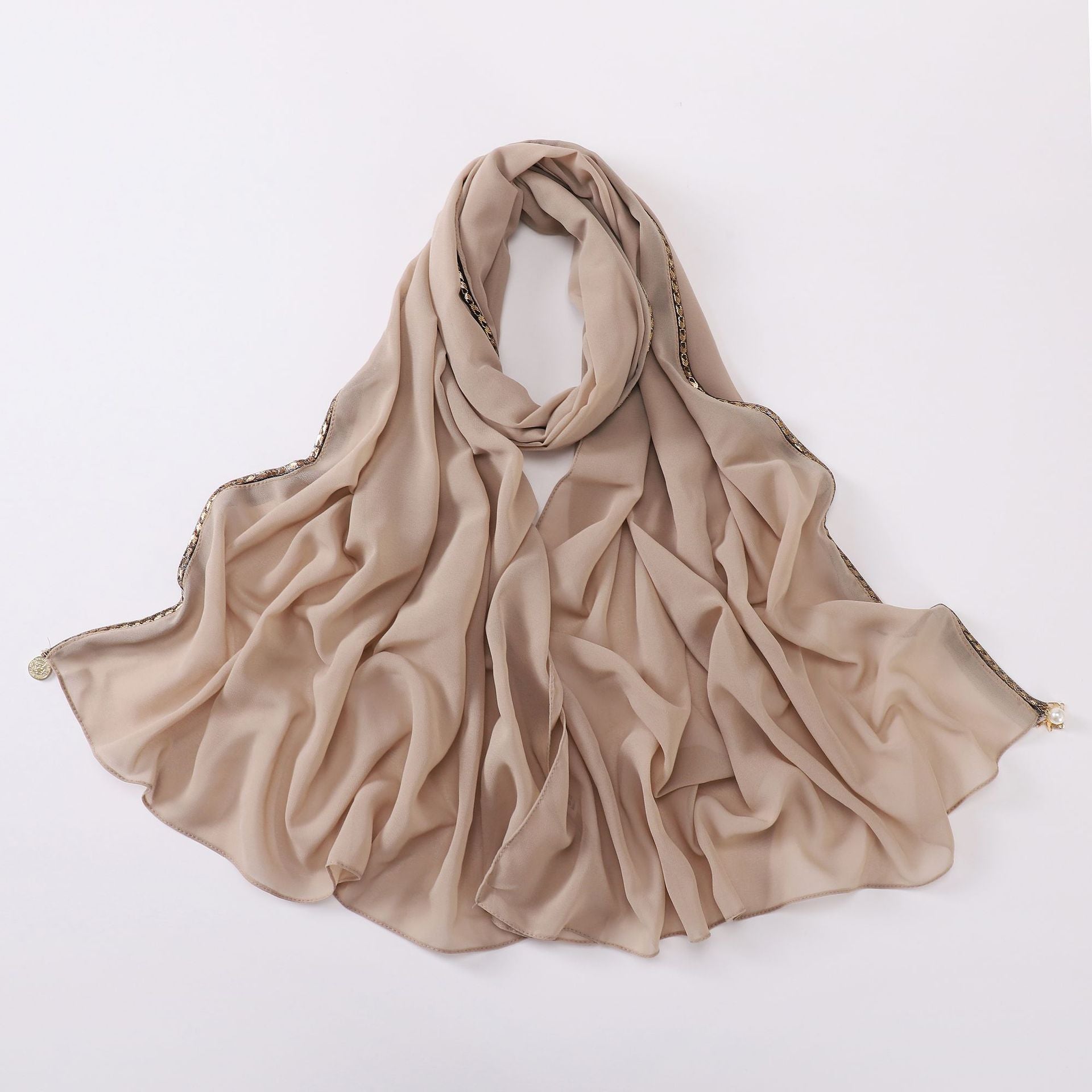 New Pearl Chiffon Gold Metal Chain Scarf  Middle East Africa Malaysia Headscarf