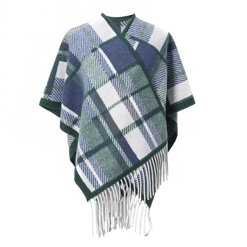 European, American spring, autumn and winter women's jacquard double-sided fringed shawl