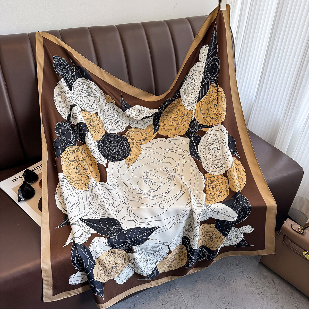 Vintage printed large square scarf, high-end spring and summer decorative shirt, professional scarf, headband, sunscreen, headscarf, shawl for women