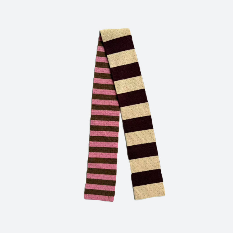Selected 100% High Count Merino Wool Splicing Striped Scarf Women's Autumn and Winter Narrow Girly Scarf
