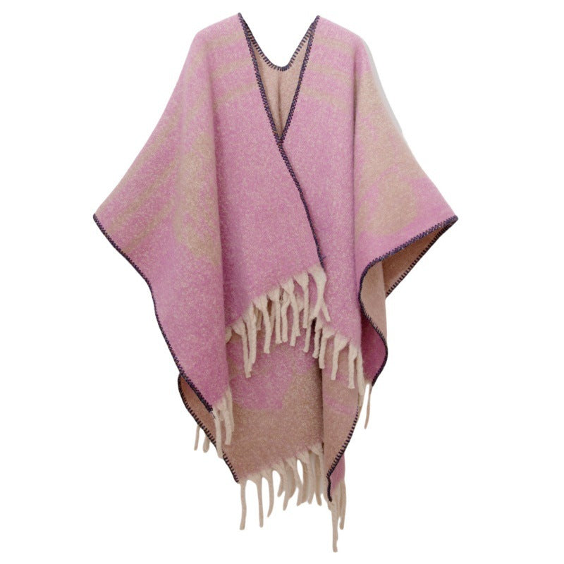 Shawl 2025 new European and American autumn and winter circle yarn imitation mohair thickened jacquard flower cape