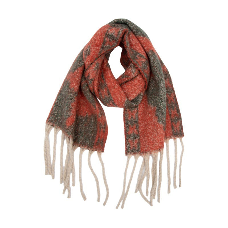 Scarf European, American autumn and winter thickened imitation mohair loop yarn butterfly jacquard scarf