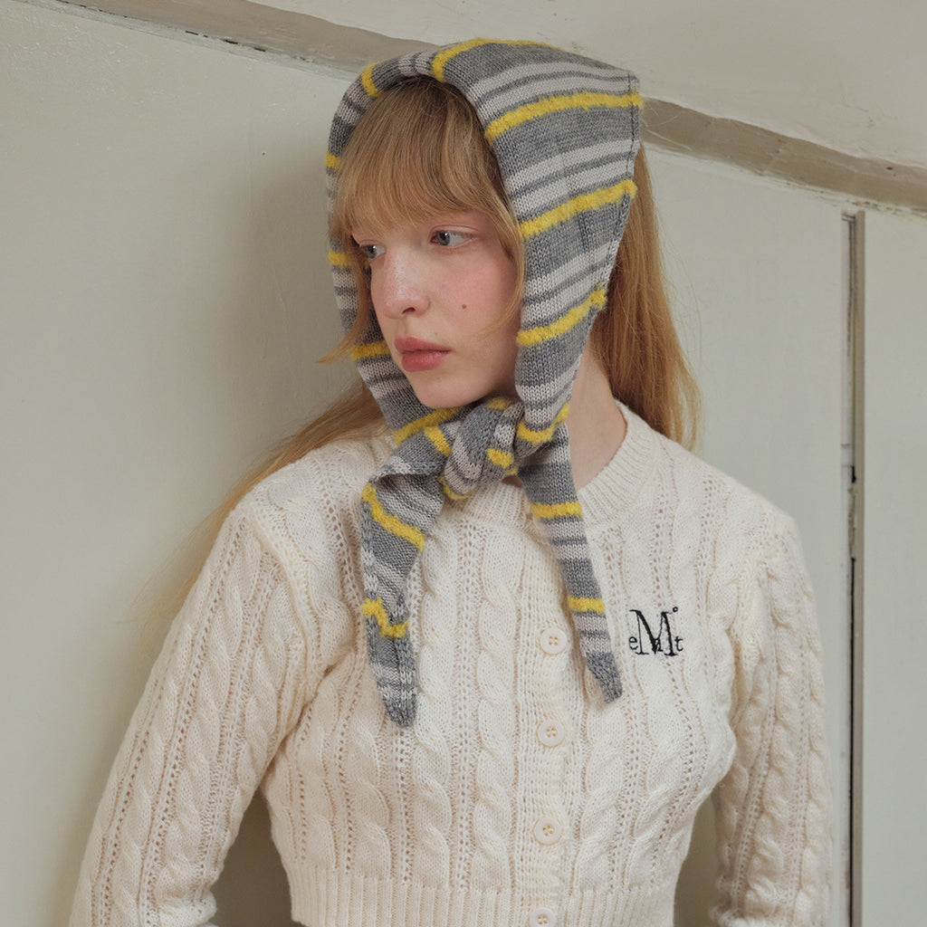 Designer wool blended cotton striped triangle scarf female cute fun knitted small scarf Korean scarf