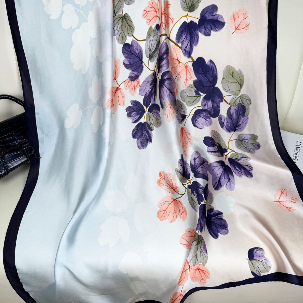 Simple Korean version plant flower long printed silk scarf elegant temperament women travel vacation shawl scarf headscarf