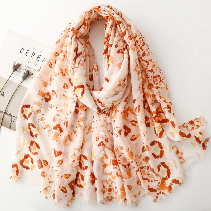 Thin bronzing geometric silk scarf travel warm shawl headscarf