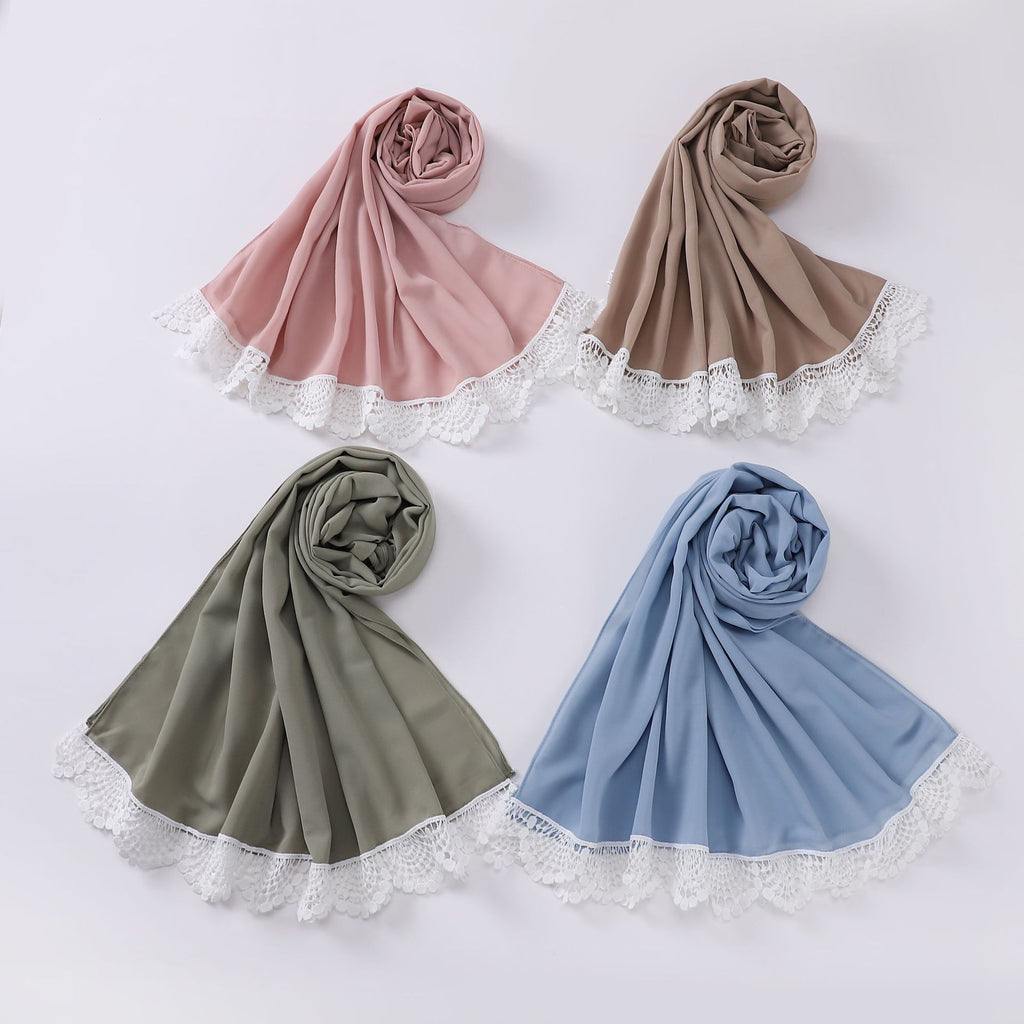 New solid color pearl chiffon lace scarf Middle Eastern headscarf  scarf Malaysia