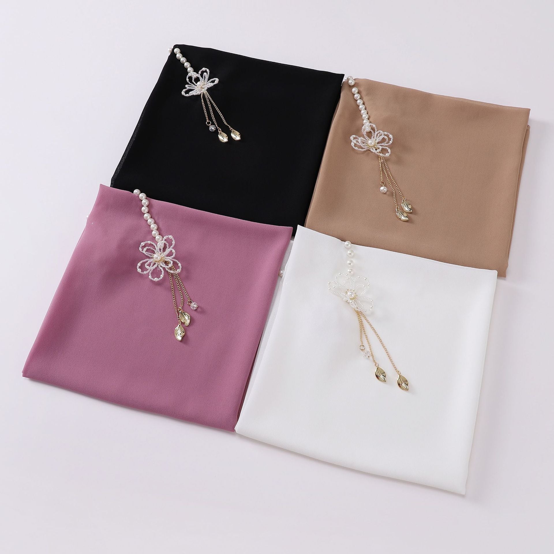 New pearl chiffon pearl flower shawls square scarf Malaysia headscarf