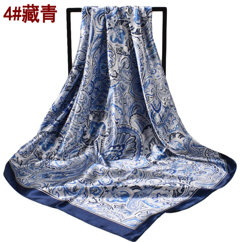 Spring new annual cashew flower simulation silk 90cm satin printing silk scarf