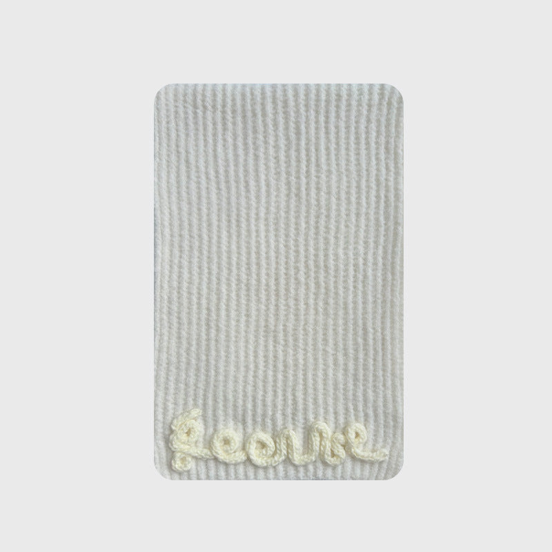 Korean designer three-dimensional handmade crochet letter solid color scarf women's winter cute wool blend scarf