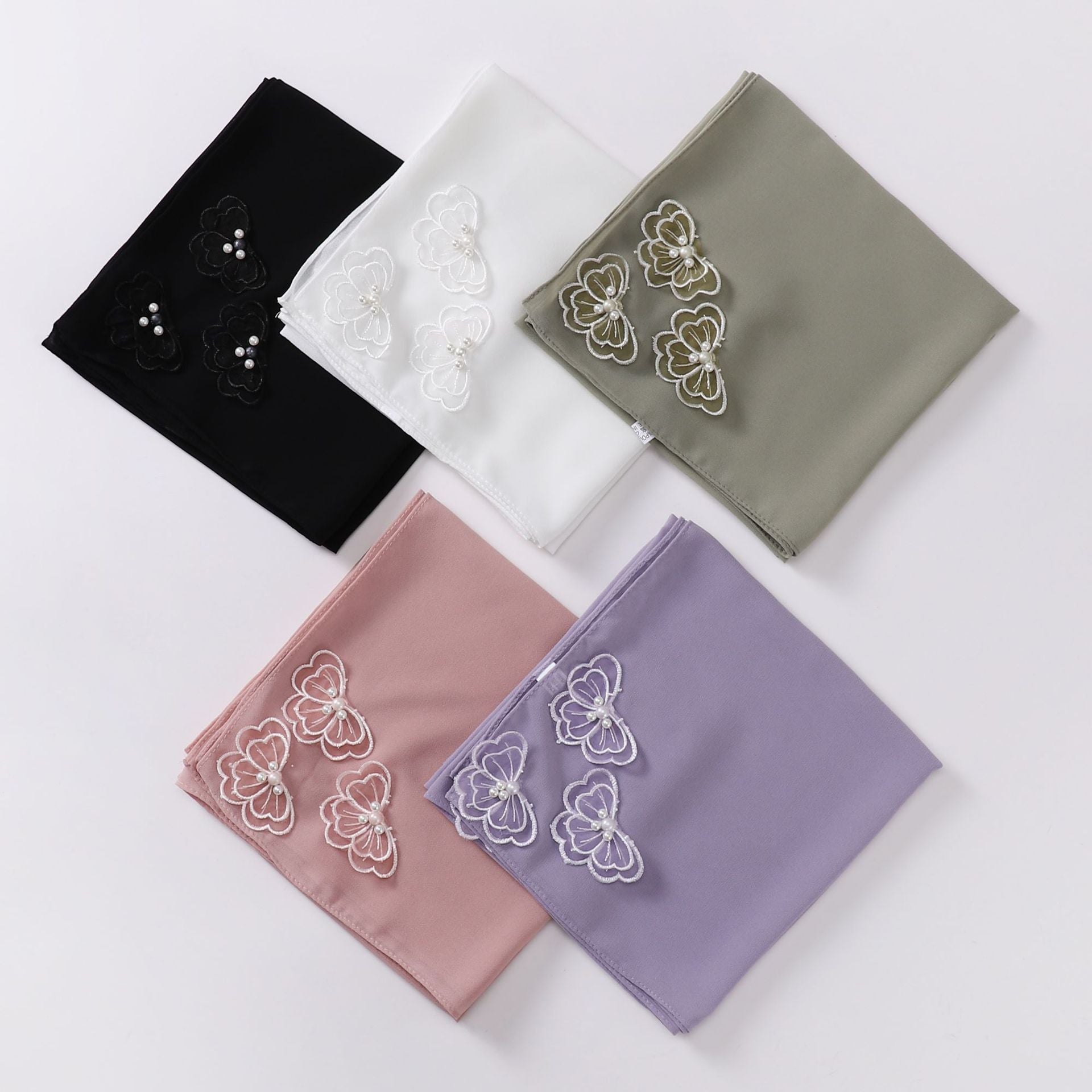 Four-corner butterfly bead pearl chiffon square scarf 90 * 90cm gauze sweet headscarf