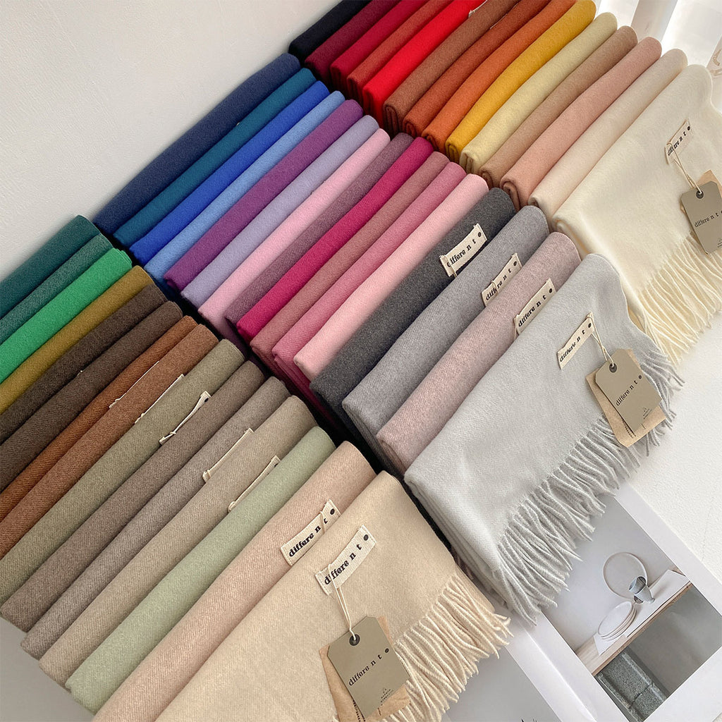 2025 Winter Imitation Cashmere Solid Color Scarf Women's Medium and Long Warm Scarf Shawl