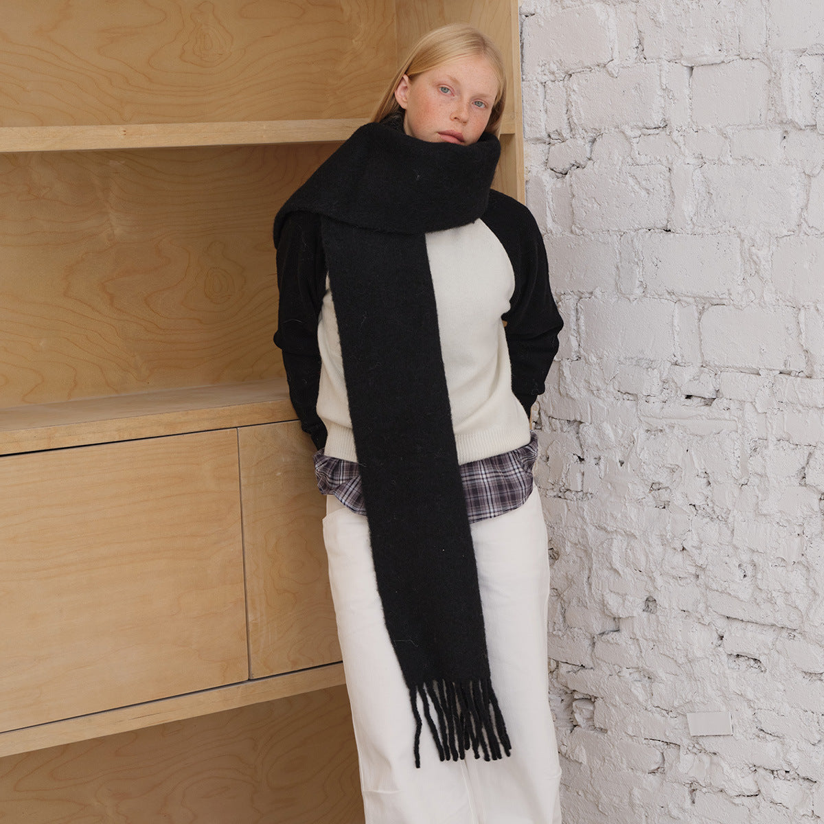 Advanced custom-spun alpaca wool-blend Alpaca scarf women's winter solid color atmosphere Korean soft scarf