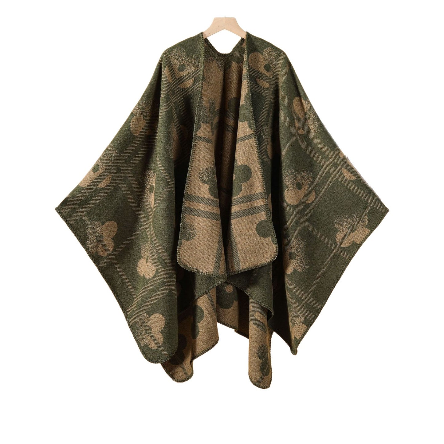 Autumn and winter new plaid plum blossom thickened warm shawl cape women's European and American street fashion catwalk outside cardigan