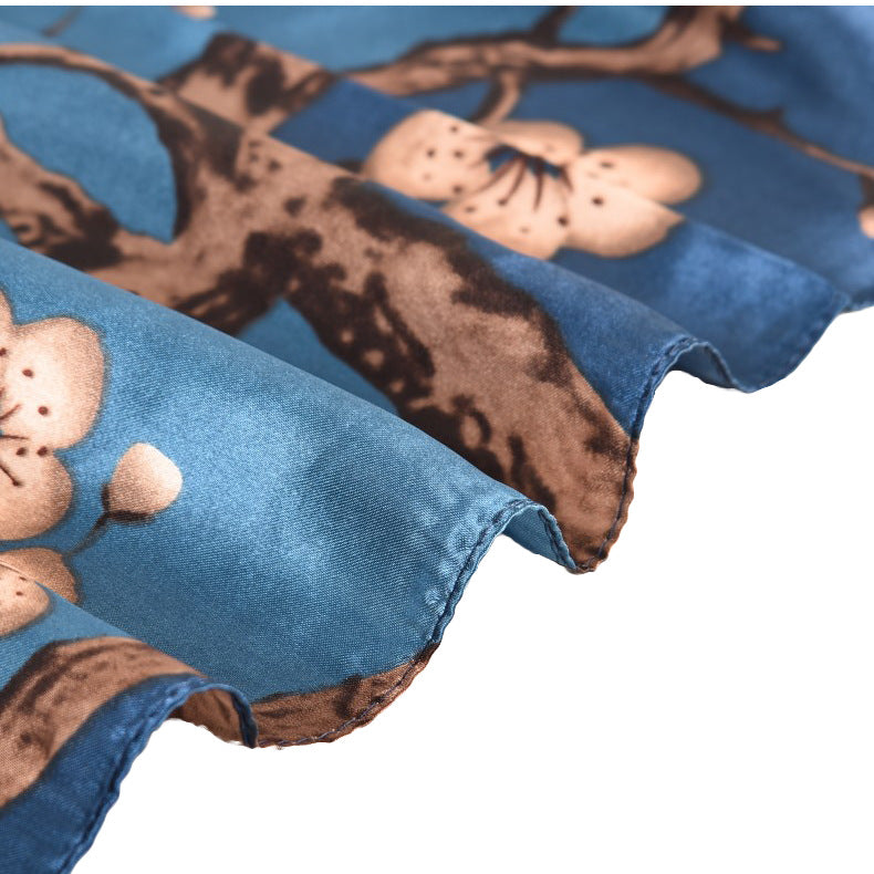 New sweet and fashionable plum blossom flower satin 90cm large square scarf women's silk scarf scarf