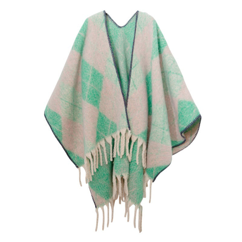 Shawl 2025 new European and American autumn and winter circle yarn imitation mohair thickened jacquard shawl