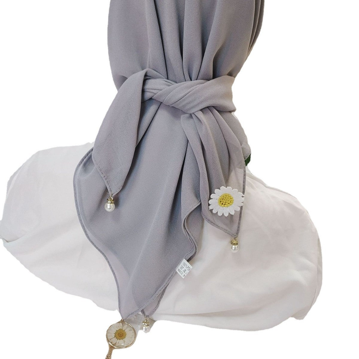 New solid color chiffon square scarf headscarf ins wind small daisy dried flower yarn hijab