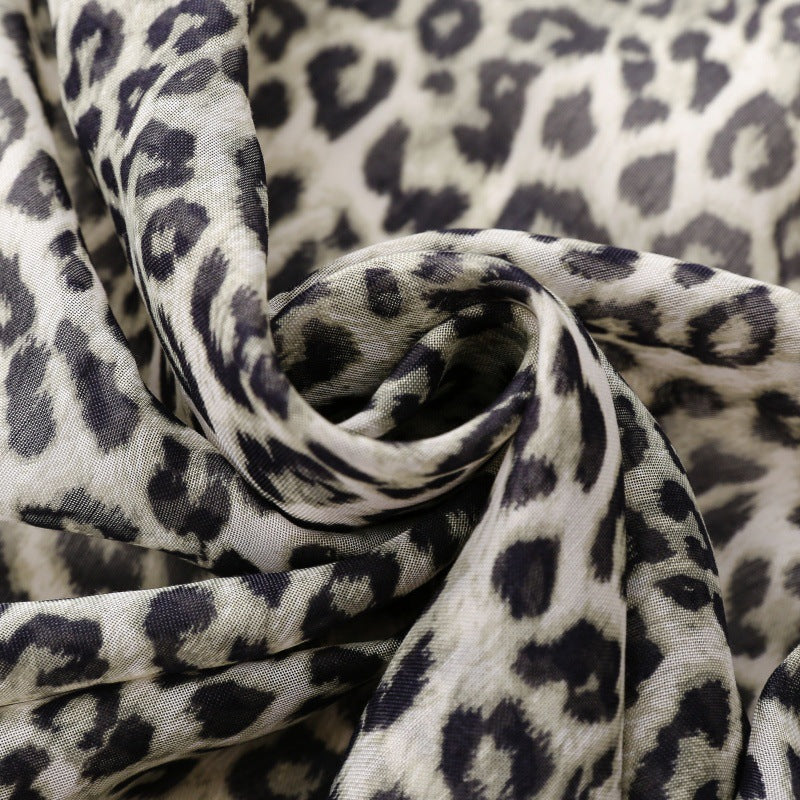 cotton and linen feel scarf leopard print fringed travel sunscreen silk scarf seaside vacation shawl women