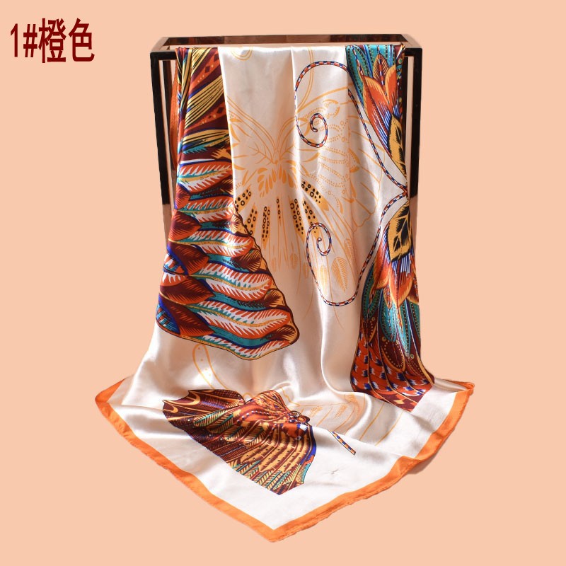2025 new 90-color simple and elegant butterfly printing square scarf with sunscreen, silk scarf decoration, scarf