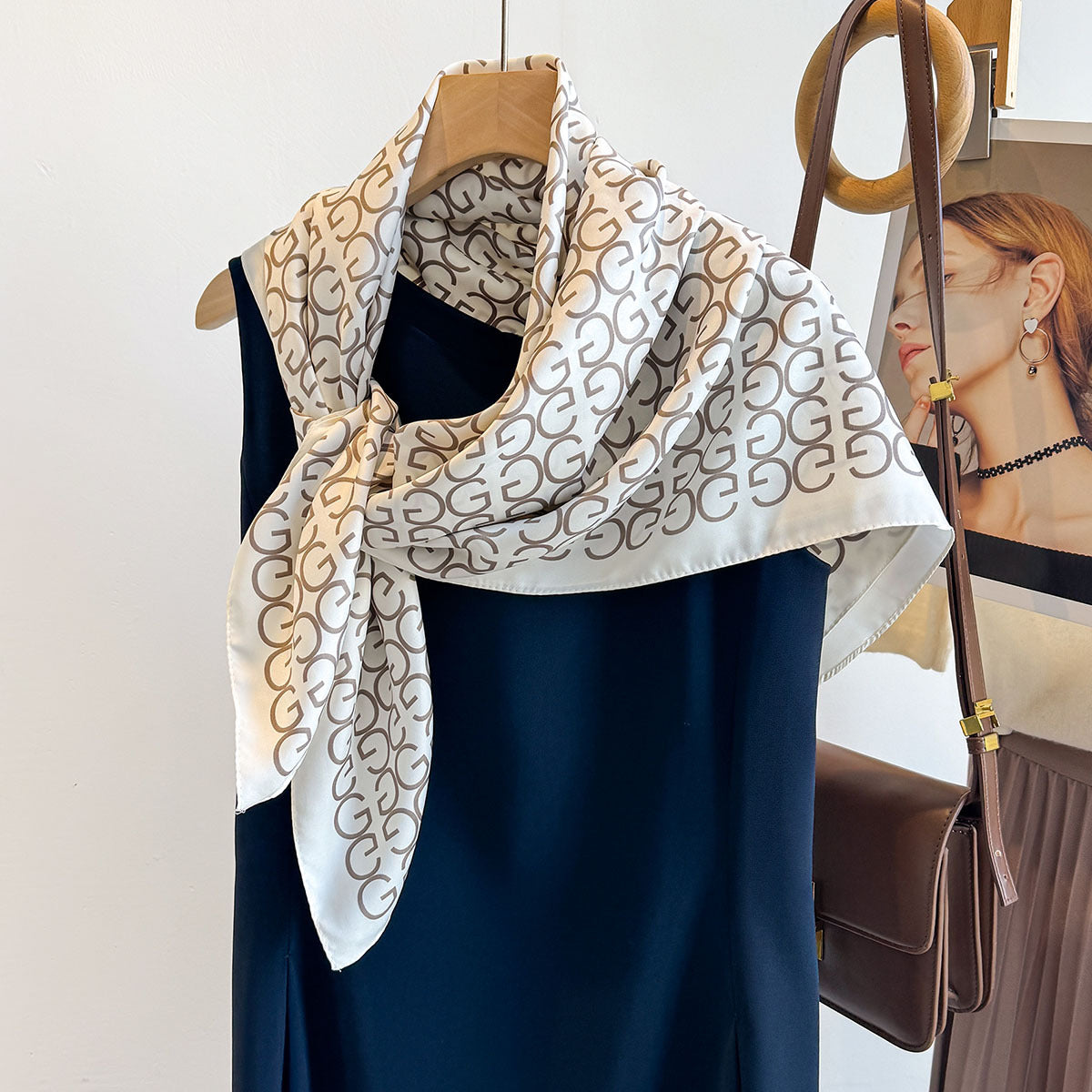 French light luxury letter simple silk scarf 90cm twill scarf new versatile square scarf sunscreen shawl headscarf summer