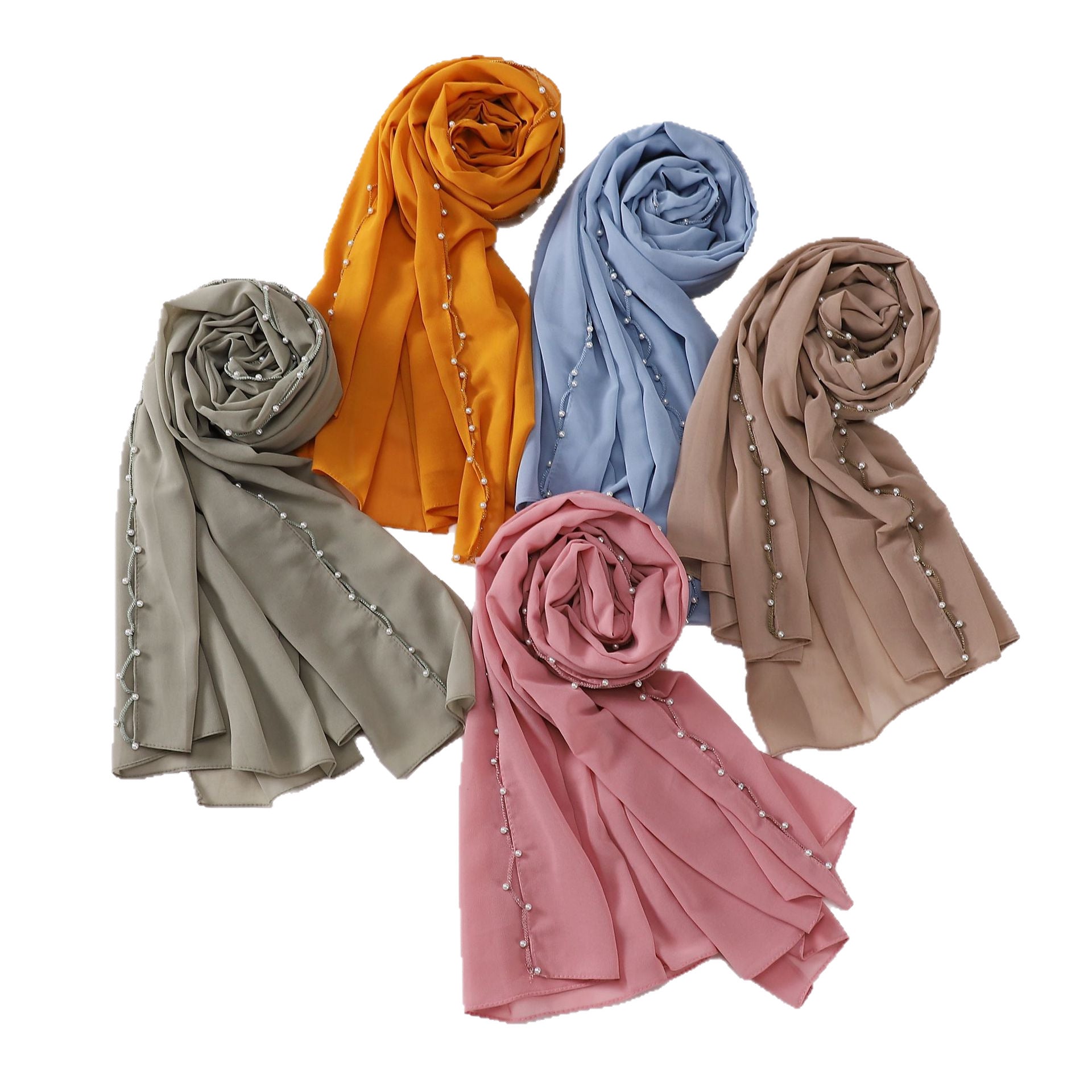 Pearl chiffon unique craftsmanship wavy edge bead scarf women's yarn scarf middle east headscarf malay bag headscarf