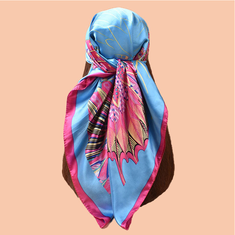 2025 new 90-color simple and elegant butterfly printing square scarf with sunscreen, silk scarf decoration, scarf