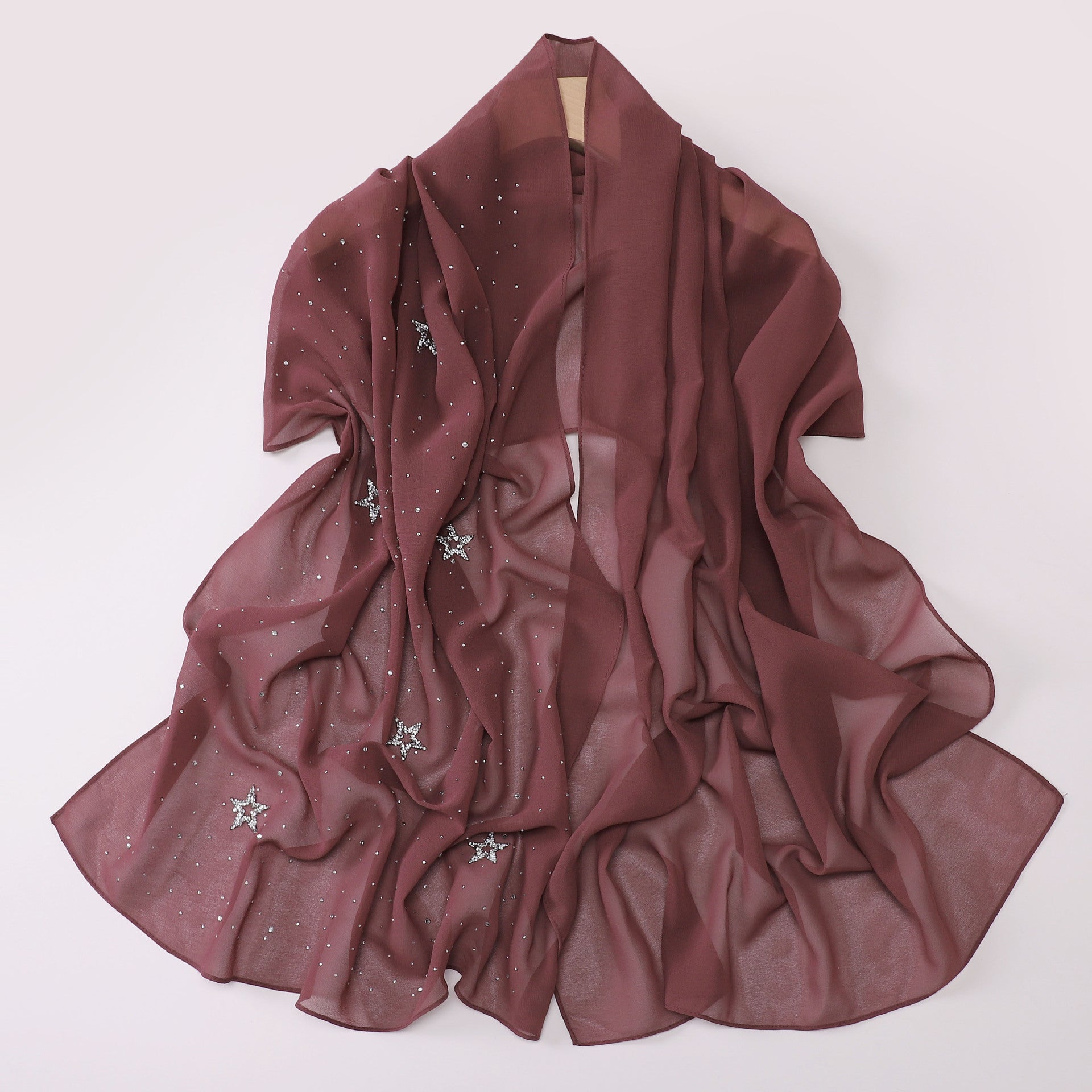 New chiffon half-width Gypsy star pentagram hot diamond long scarf, yarn scarf, Middle East Malay headscarf