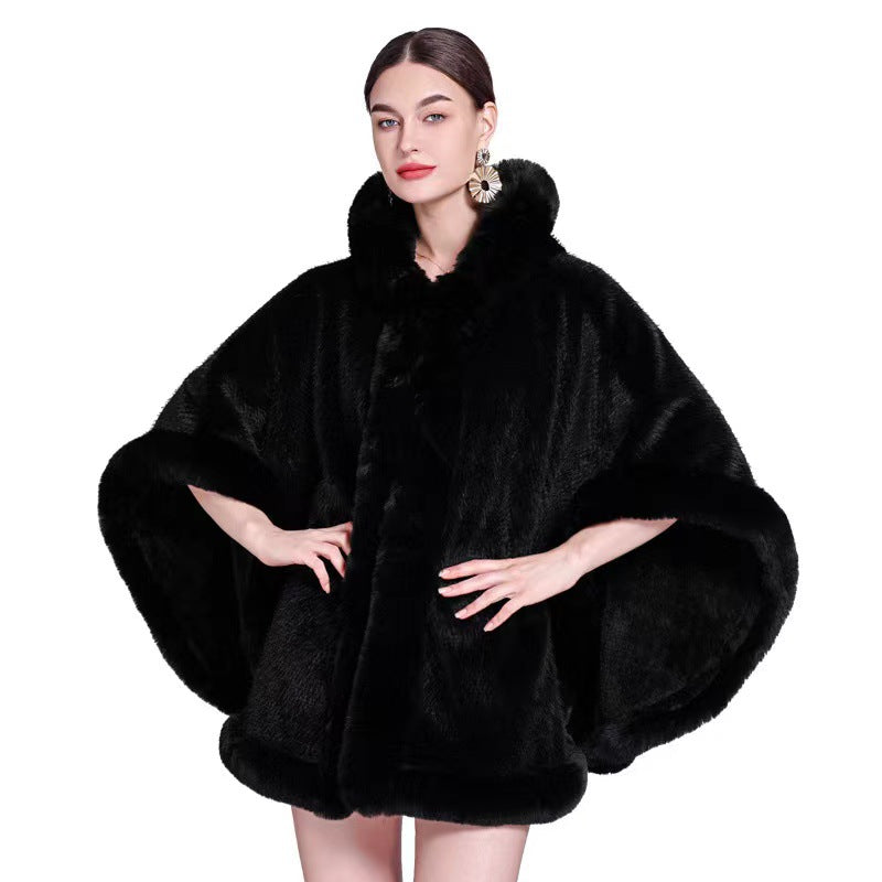 Europe, America, autumn and winter new fashion shawl outer cape piled thickened imitation fur fur collar cape shawl coat women