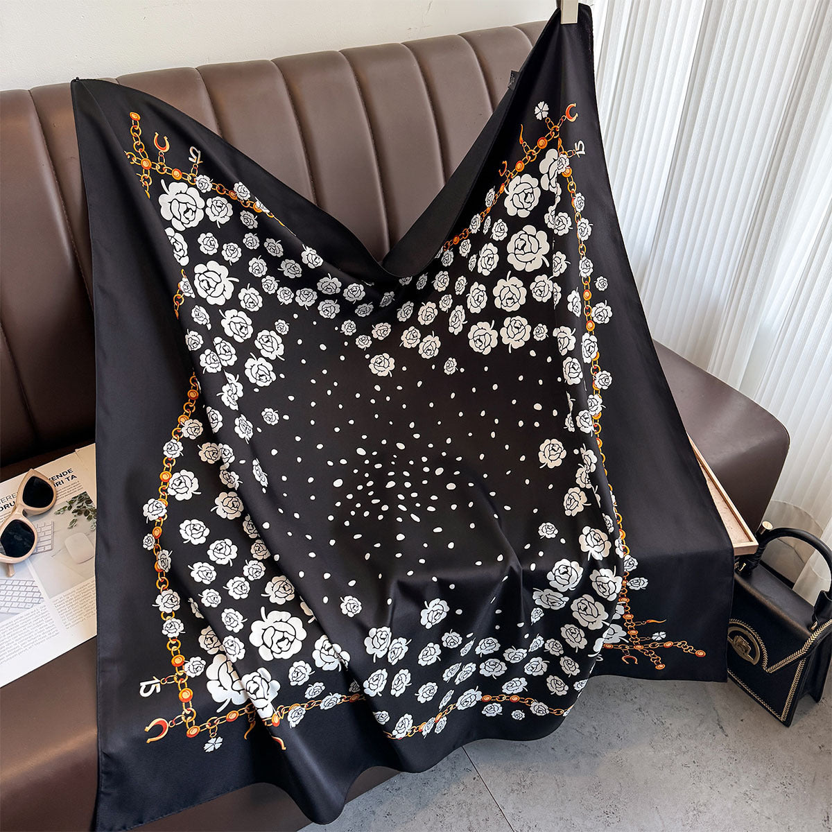 Twill silk scarf women's 90cm high-end large square scarf headscarf retro printed scarf shawl