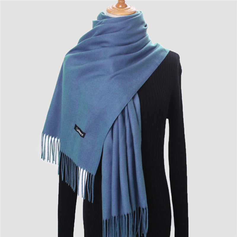 Solid color imitation cashmere scarf women's monochrome fashionable versatile warm shawl fringed red scarf winter scarf
