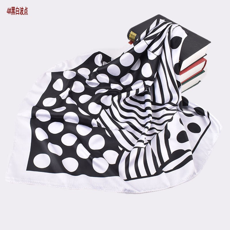 Autumn and winter new scarf black and white simple printing light luxury silk scarf 90cm satin high-end square scarf