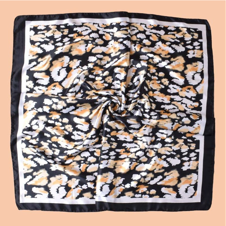 2025 new 90-satin geometric leopard print versatile printed square scarf with sunscreen, bag head silk scarf decoration, scarf