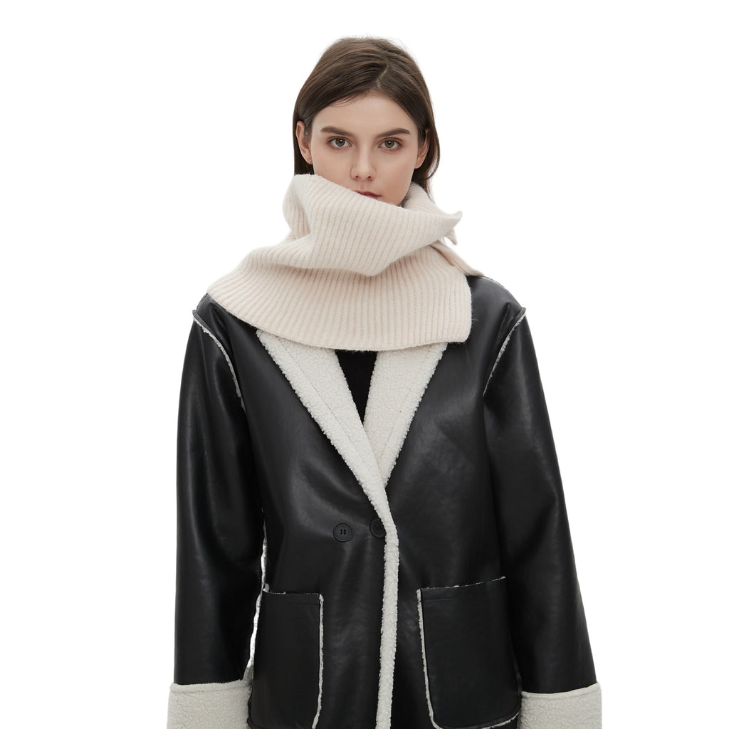 2025 new European, American winter Korean version wool solid color flower button knitted scarf