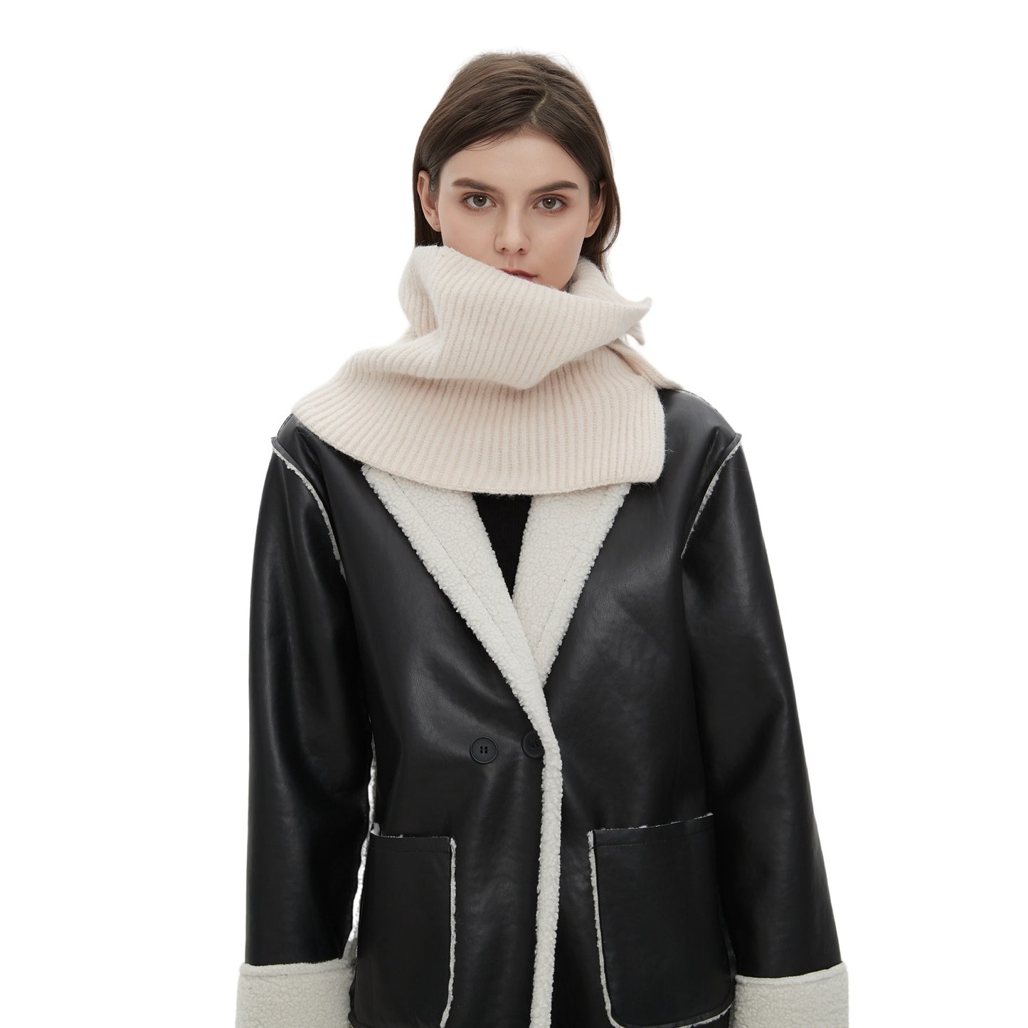 2025 new European, American winter Korean version wool solid color flower button knitted scarf