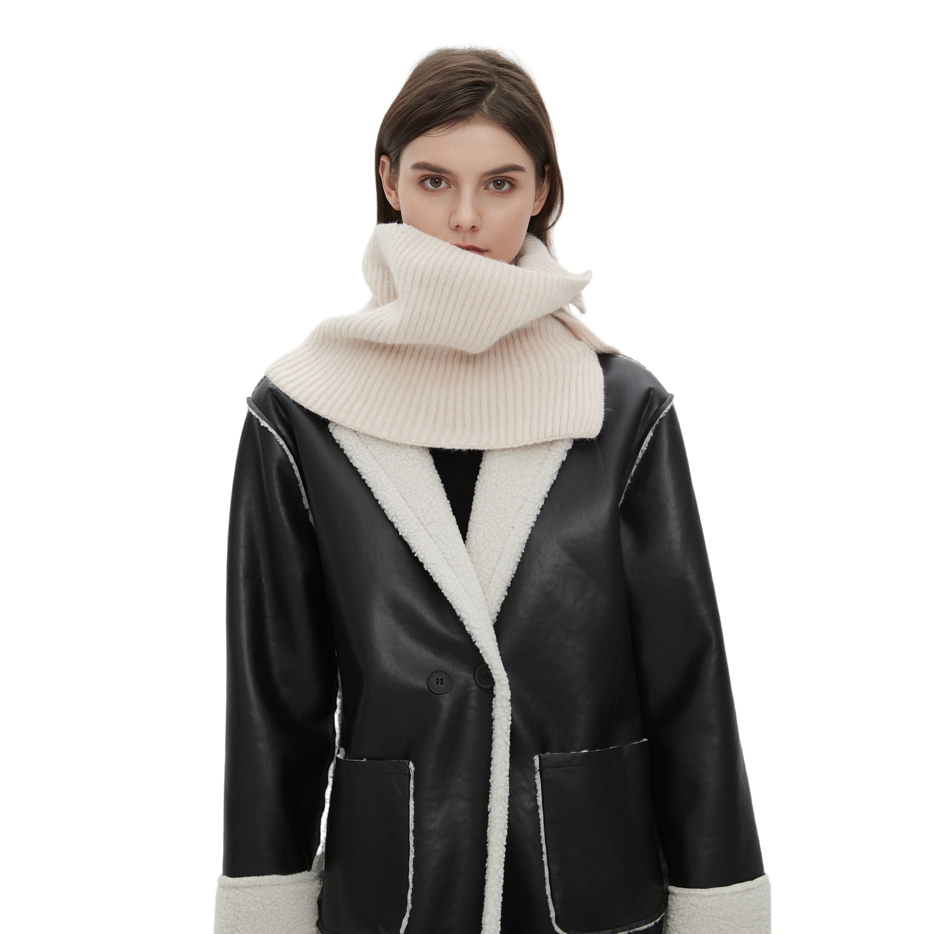 2025 new European, American winter Korean version wool solid color flower button knitted scarf