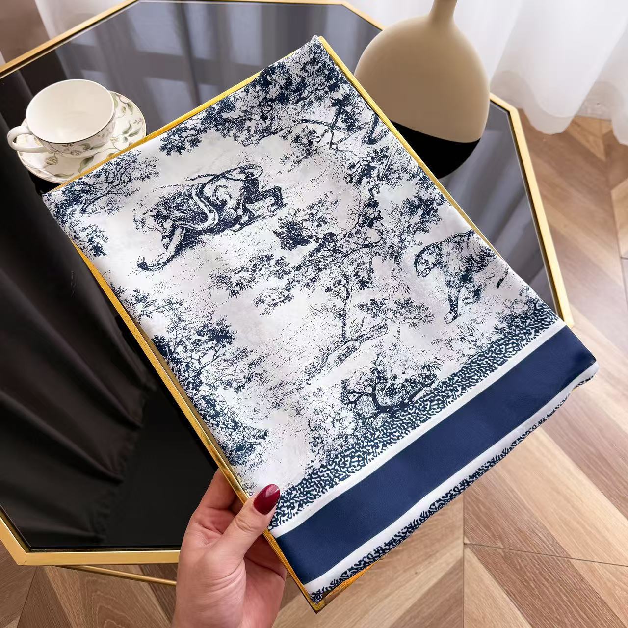 black and white ink painting printing long silk scarf, high sense spring and summer travel vacation sun protection shawl scarf