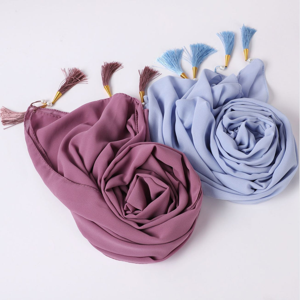 New bubble chiffon scarf Hijab Malaysia Indonesia gauze wrap headscarf cover headscarf four corners hanging tassel