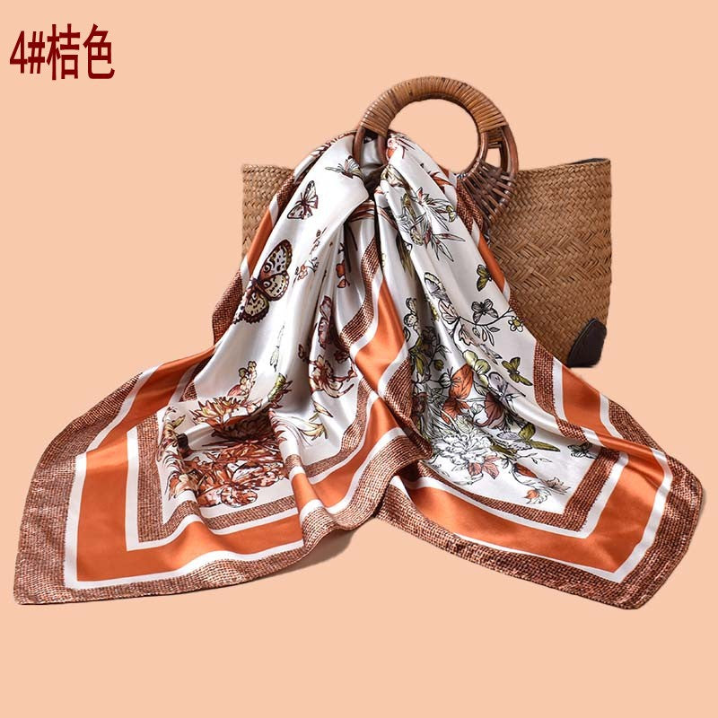 2025 Spring and Summer Butterfly Flying Printed Versatile Decorative Scarf Headscarf Silk Scarf 90 High Quality Satin Square Scarf