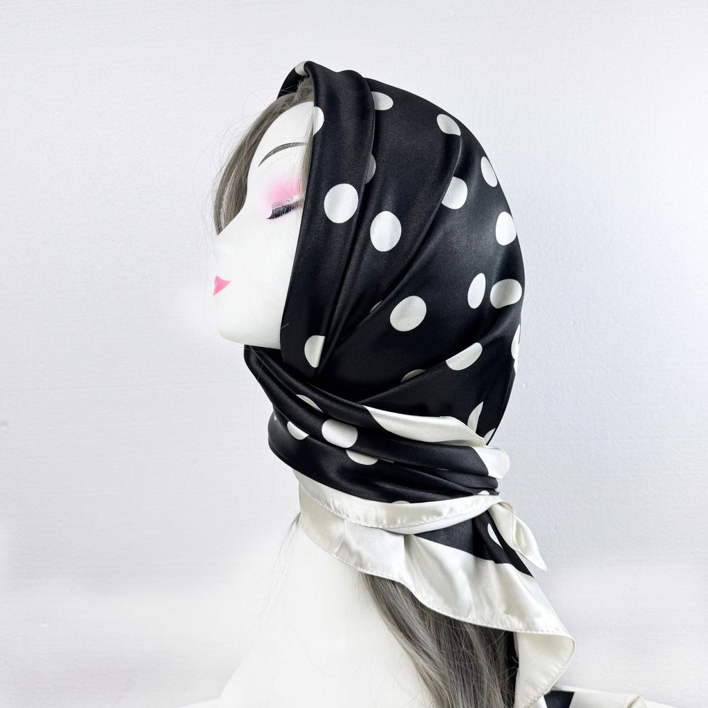 simple and elegant large polka dot printed silk scarf 90cm large square scarf, women's headscarf, yarn scarf.