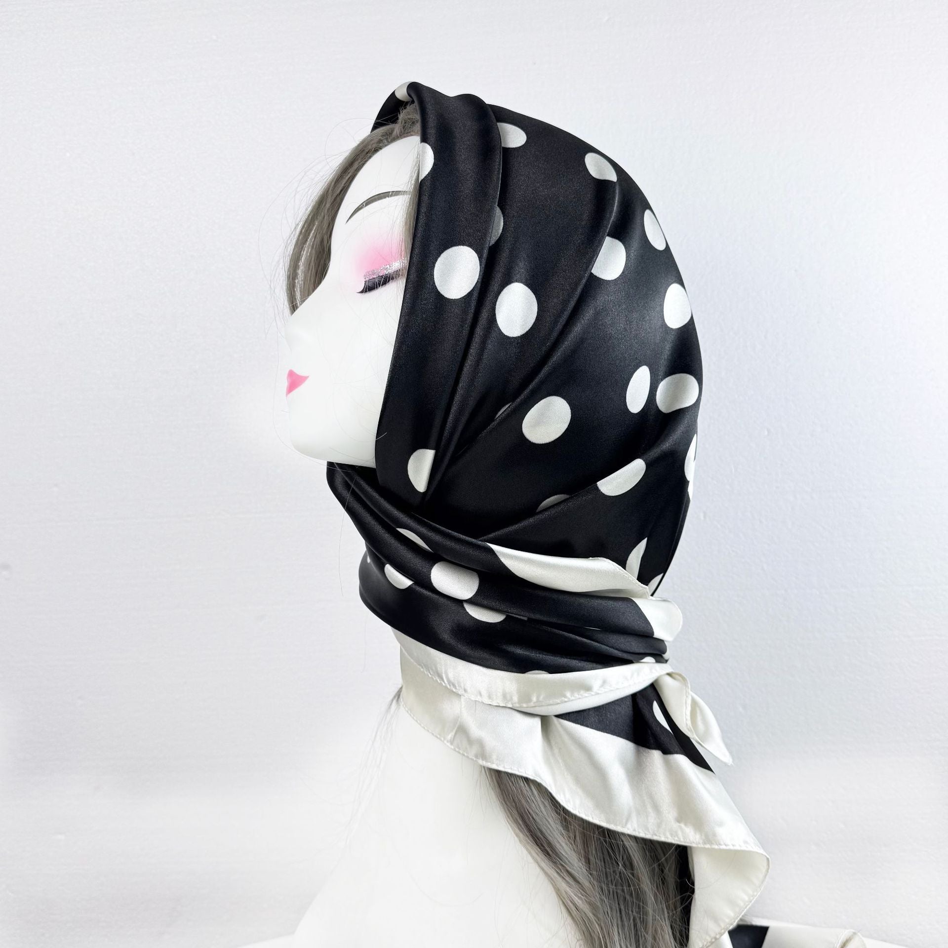 simple and elegant large polka dot printed silk scarf 90cm large square scarf, women's headscarf, yarn scarf.
