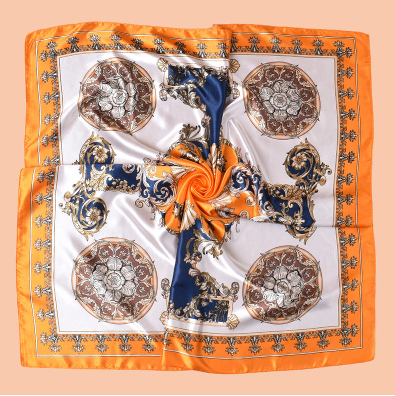 Spring and summer symmetrical vine symbol printed versatile decorative scarf headscarf silk scarf 90 high-quality satin square scarf