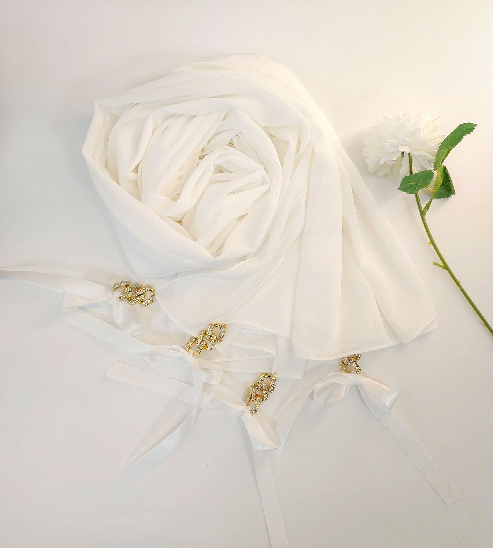 New ins fashion monochrome pearl chiffon diamond jewelry bow tassel  bag headscarf hijab