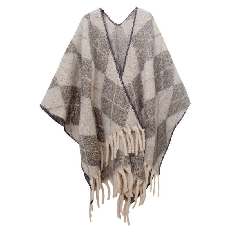 Shawl 2025 new European and American autumn and winter circle yarn imitation mohair thickened jacquard shawl