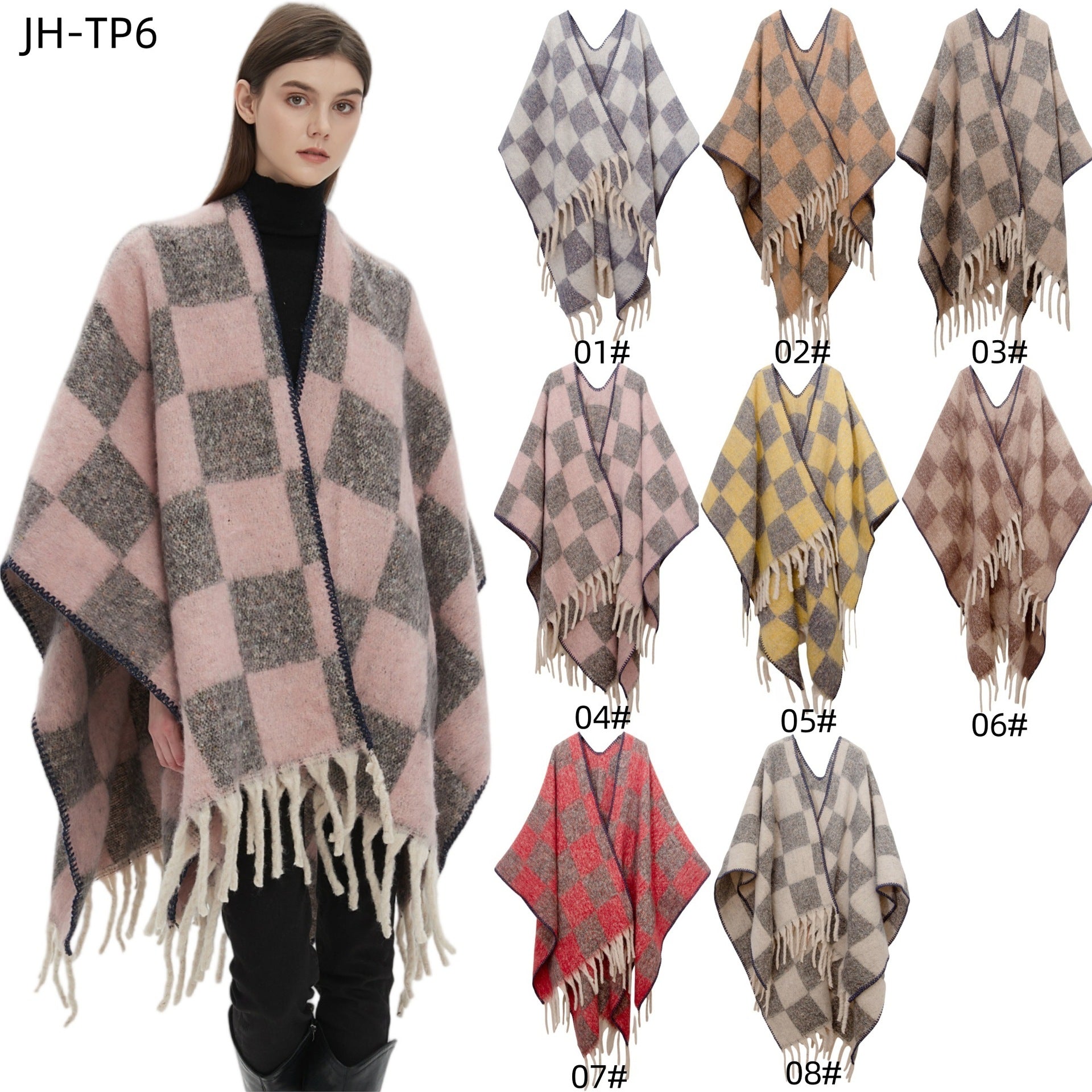 New European, American autumn and winter circle yarn imitation mohair thickened jacquard checkered cross shawl