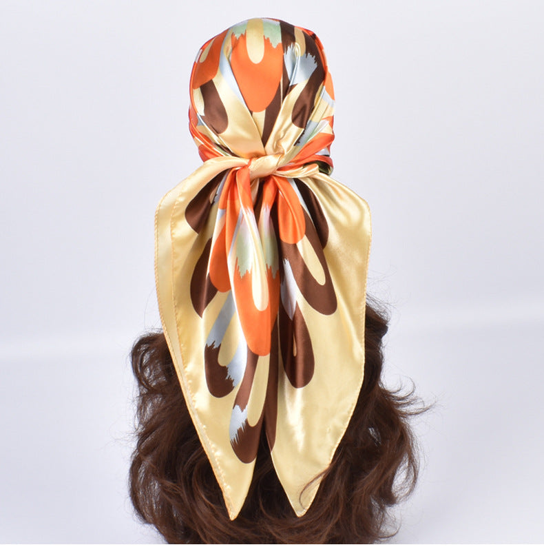 Autumn new fashionable and elegant flower satin large square scarf silk scarf fashion imitation silk scarf