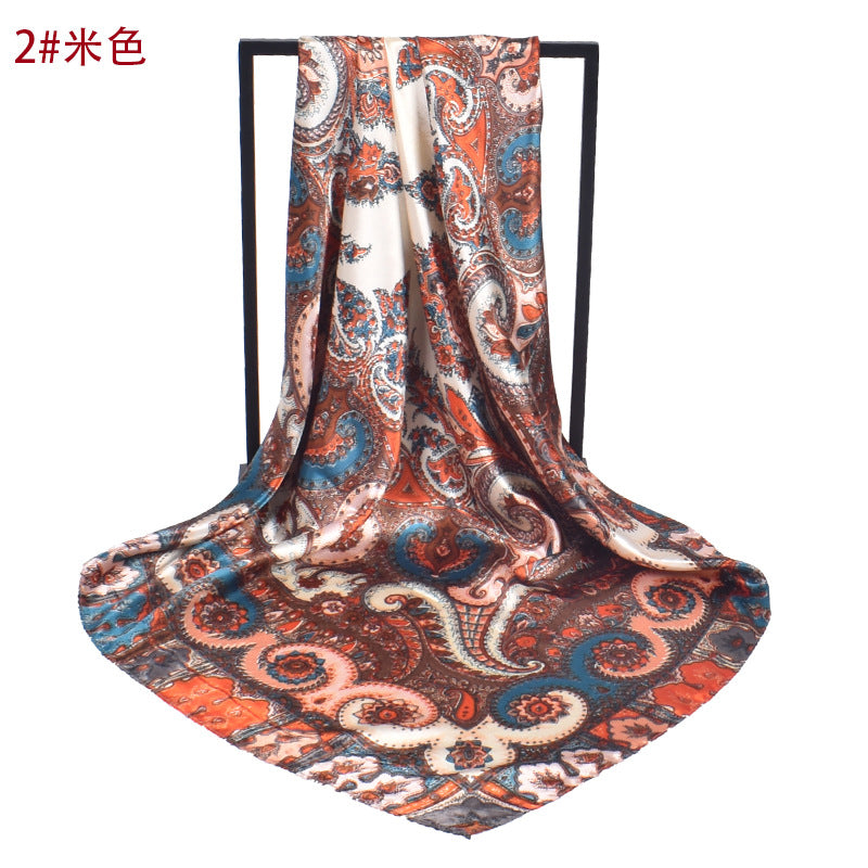 Summer new cashew nut pattern satin square scarf silk scarf, fashionable European and American imitation silk scarf