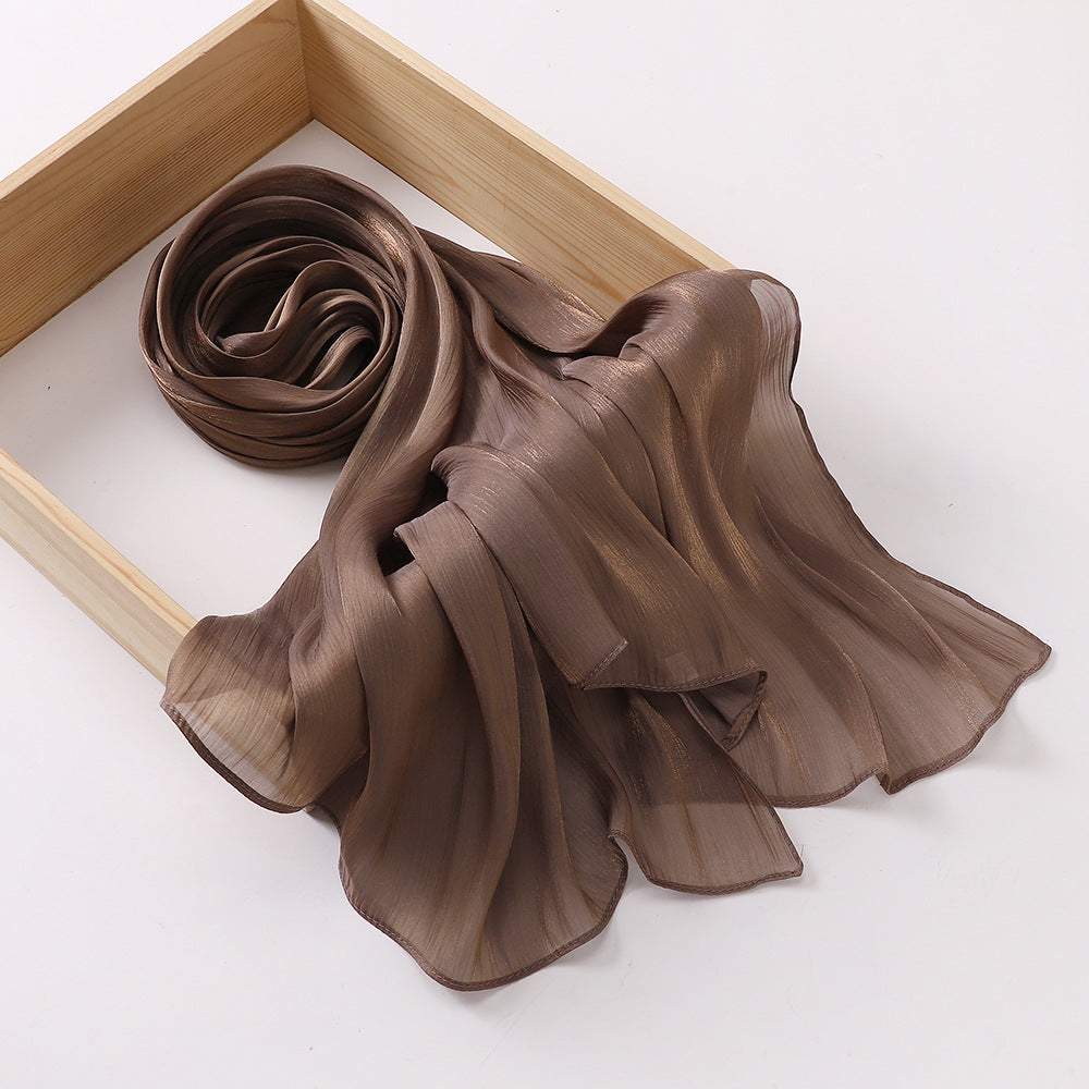 Breathable and Cool Island Satin Smooth Crepe Long Towel Malaysia Bright Silk Scarf Head Scarf
