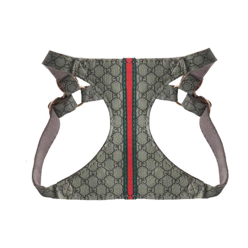 New pet products PU chest strap chest and back traction rope set red and green webbing