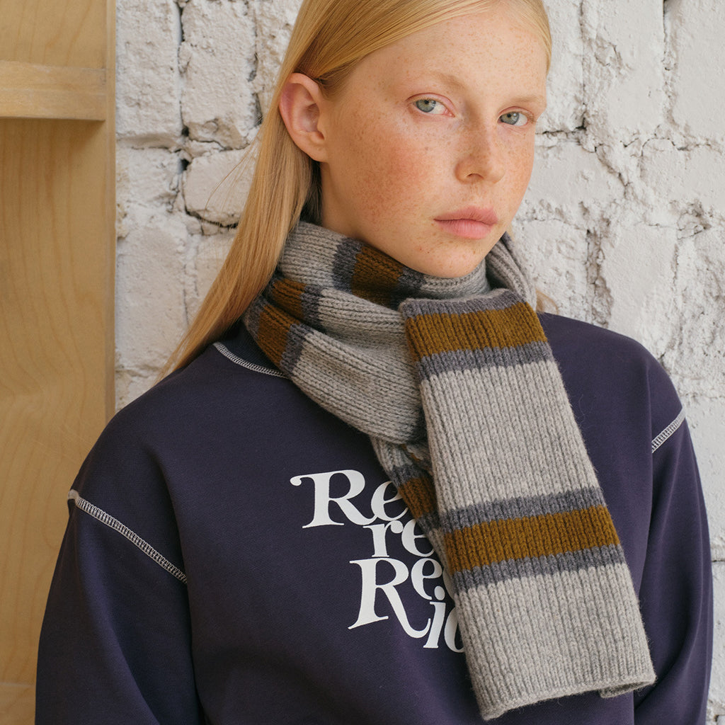 Selected 100% wool striped knitted scarf women's autumn and winter Korean atmosphere soft waxy wool scarf