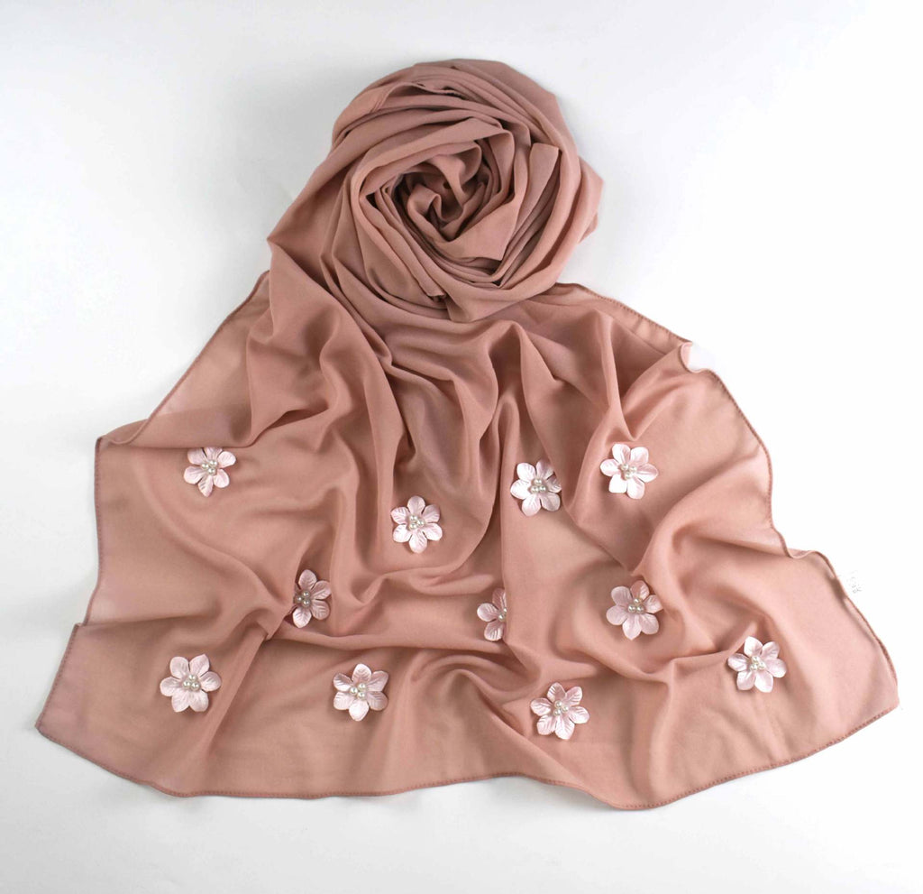 New pearl chiffon flower bead scarf Middle East Africa hijab